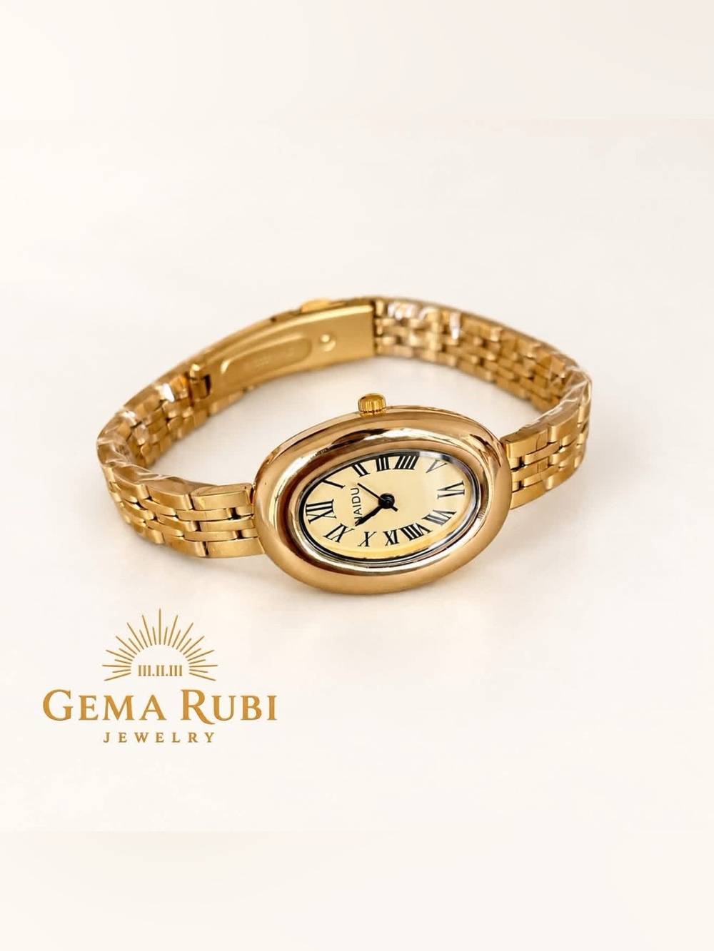 Gold-Tone Oval Women's Bracelet Watch